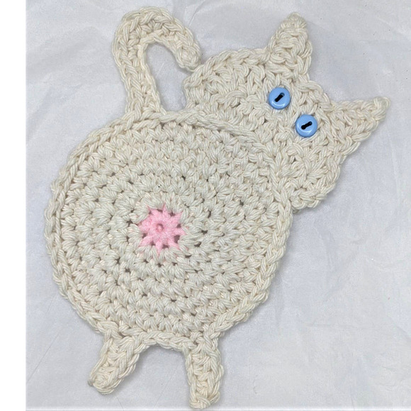 Cat Butt Coasters Crochet Set of Two Peeking Kitty Handmade Table Mug Rugs - Picture 13 of 16